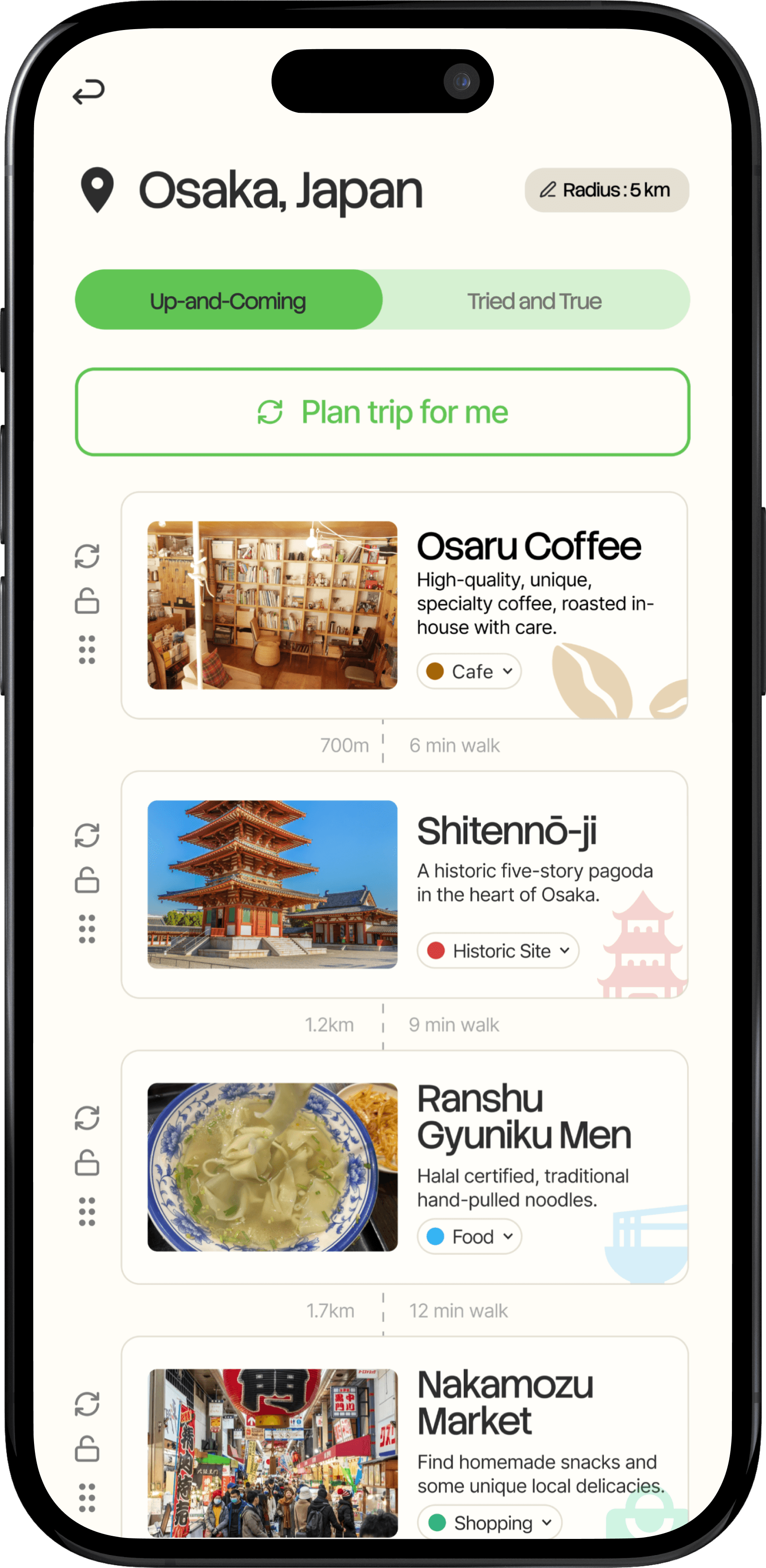 The Wander app running on a phone