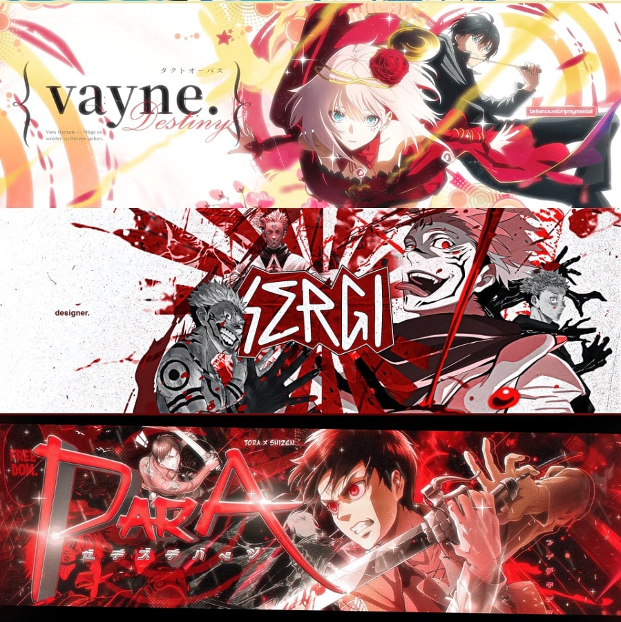 Three anime stream banners: Vayne, Zergi and Dara