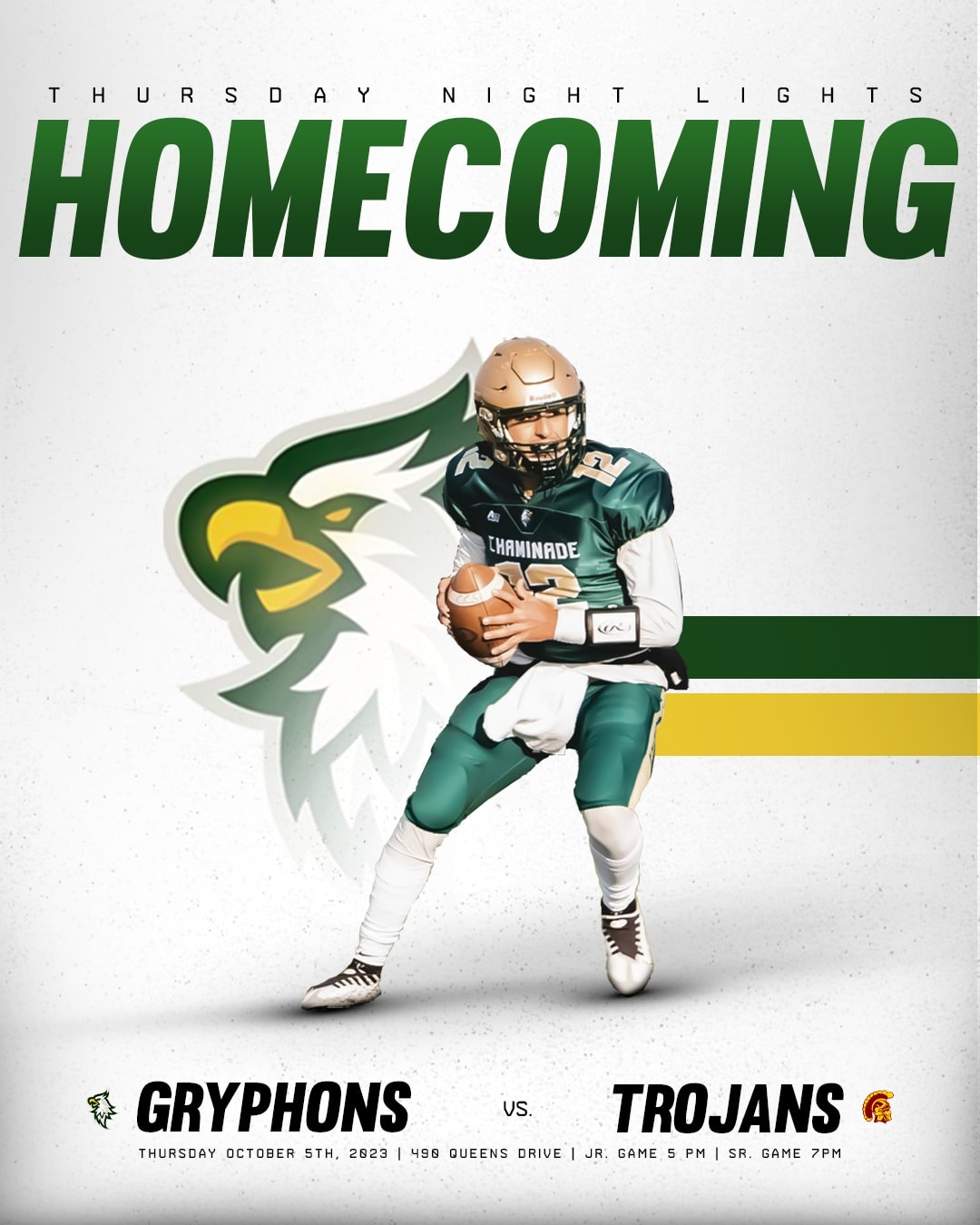 Thursday Night Lights homecoming graphic, Gryphons versus Trojans