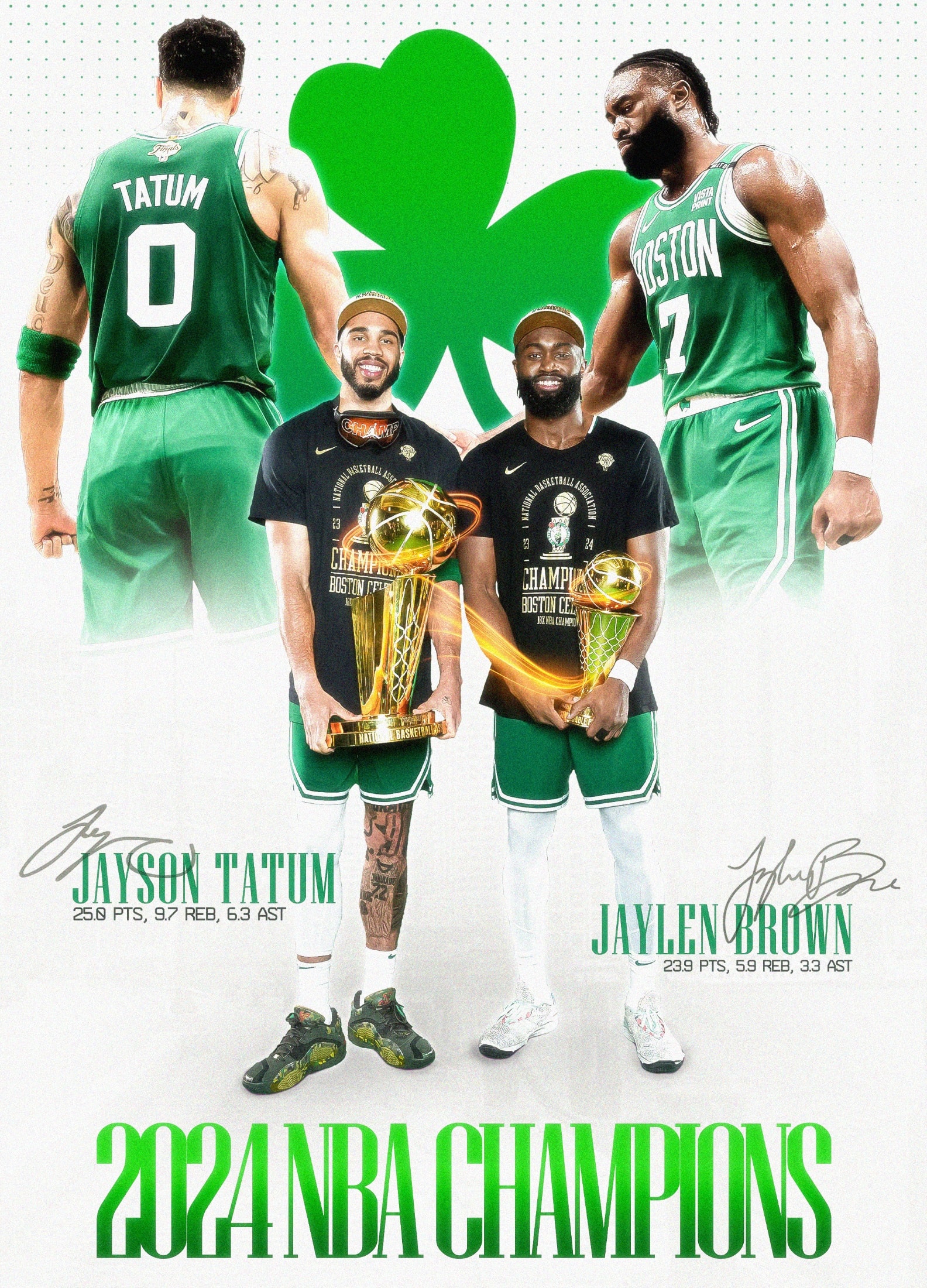 Jayson Tatum and Jaylen Brown, 2024 NBA Champions graphic