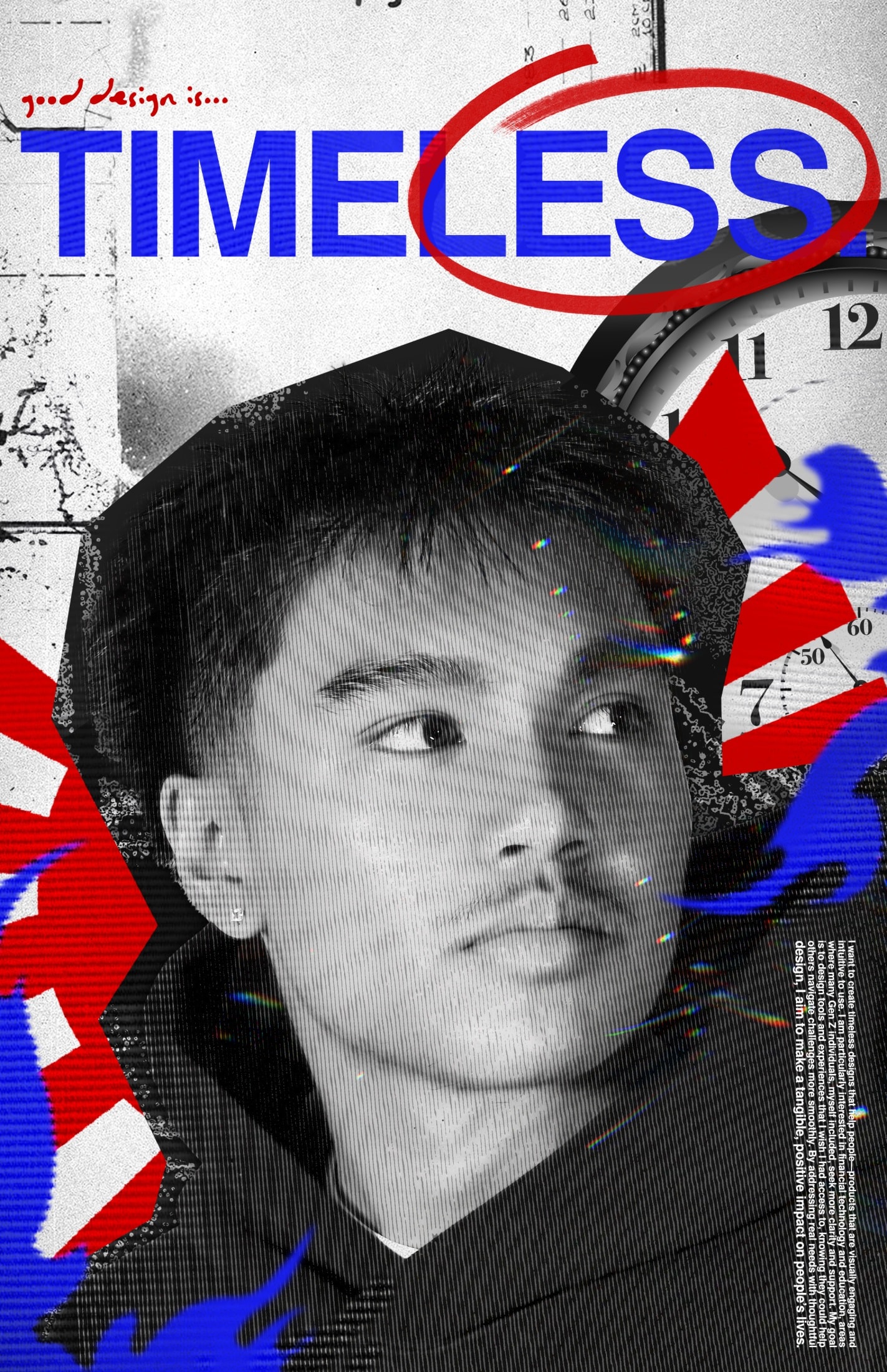 TIMELESS — typographic poster over a cut-out portrait